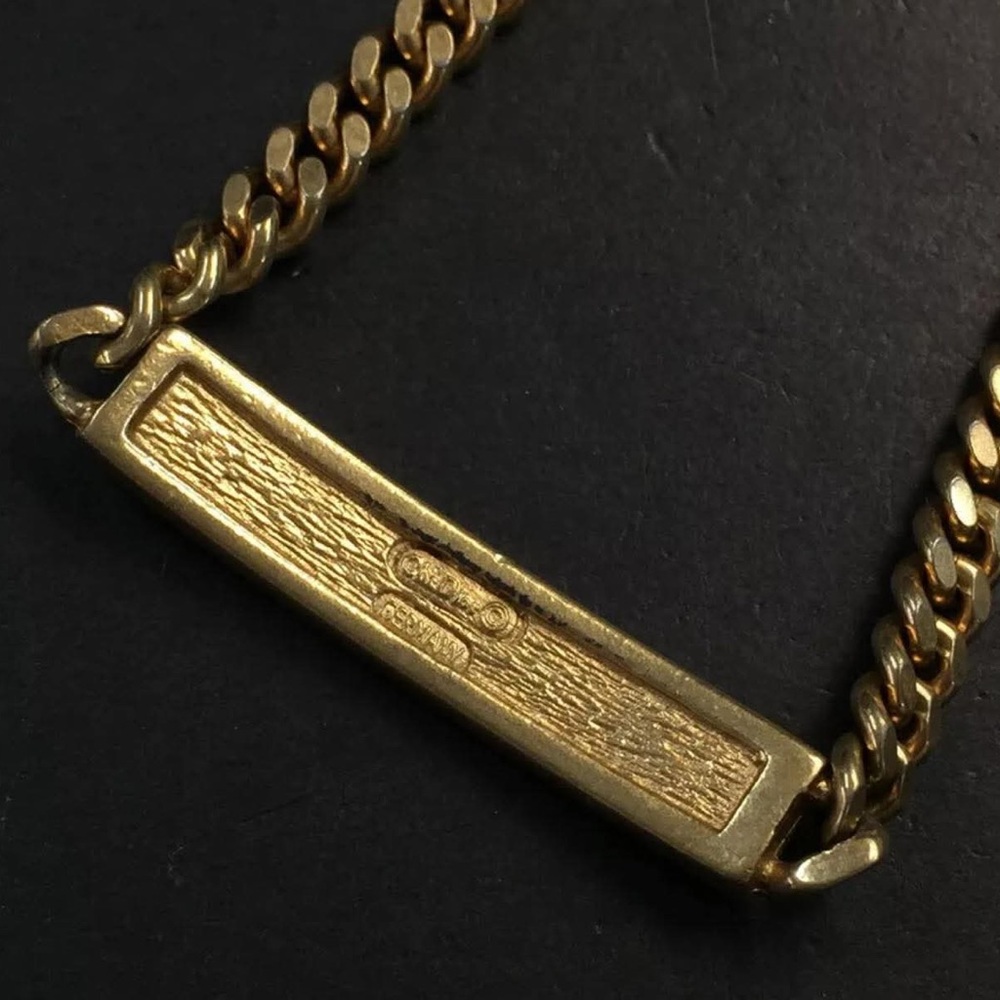 Dior Gold Curb Chain Bracelet W Logo Plaque White Accent - Picture 14 of 15